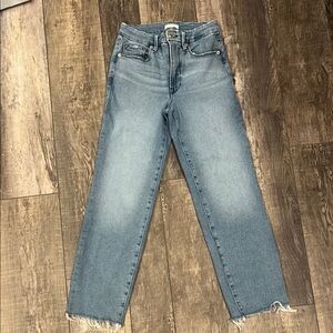 Good American Blue Cropped Ankle Jeans with Raw Hem